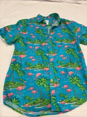 Denim & Flower Men’s Tropical Flamingo Button-Up Shirt 
Size S Slim fit